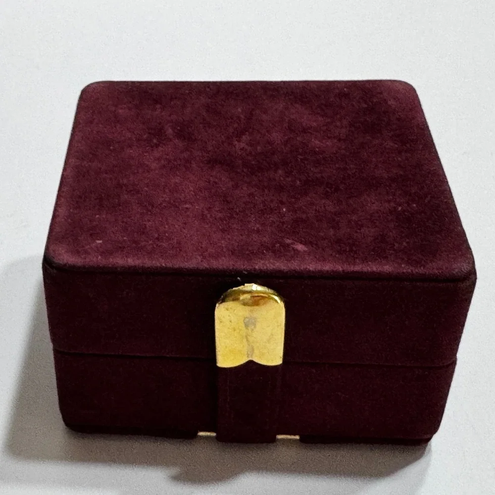 Vtg Burgundy Velvet Jewelry Box Gold Stripe Snap Closure Travel Case Organizer